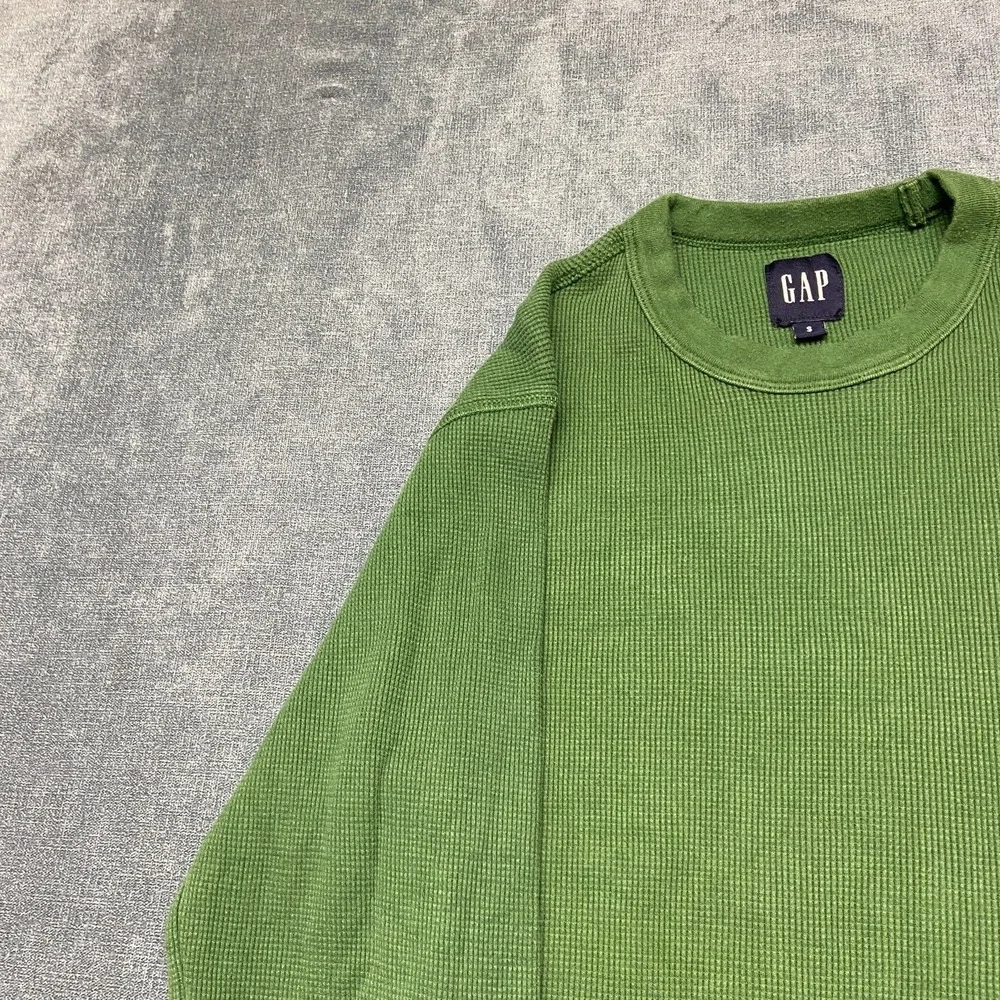 Gap Heavyweight Thermal T Shirt Boys Small Green Long Sleeve Crew Neck Casual